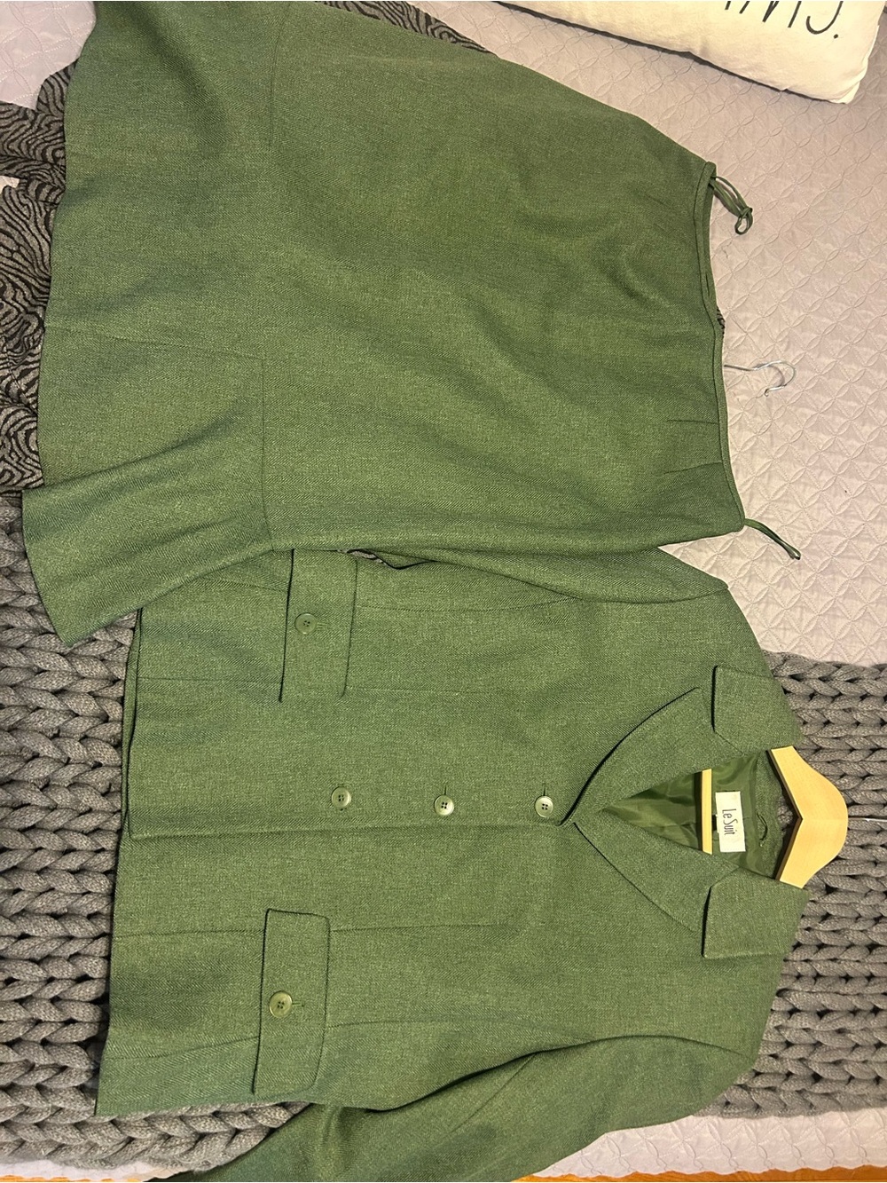 Le Suit Olive Green Pea Coat Jacket